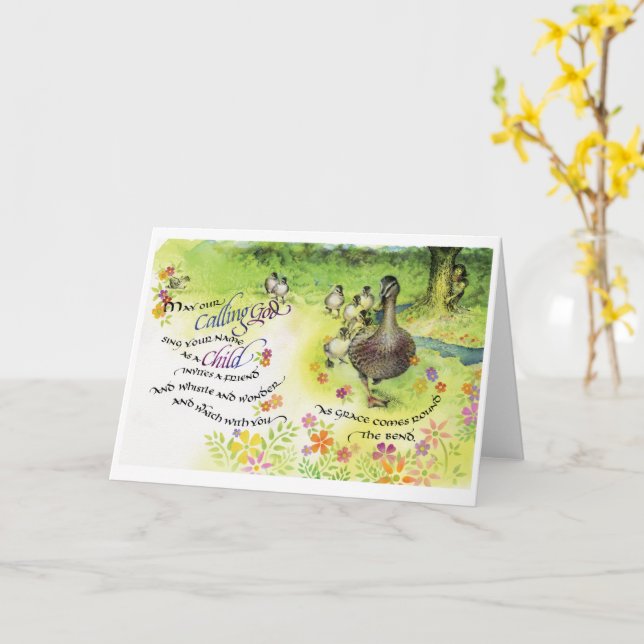 Calling God/Child, Folded Greeting Card, 5"x7" Card (Yellow Flower)