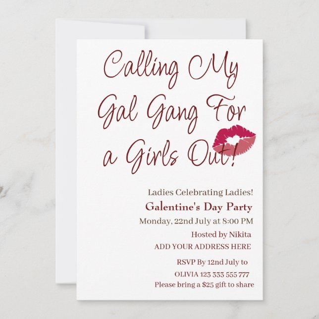 Calling My Gal Gang For Girls Out Galentine's Day Invitation (Front)