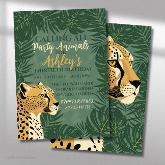 Calling Party Animals Tropical Leaves Birthday Invitation