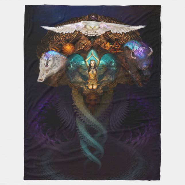 Calling The Spirit Animals Fleece Blanket (Front)