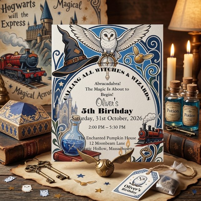 Calling Wizard & Witches Story Book Magic Birthday Invitation (Calling Wizard & Witches Story Book Magic Birthday Invitation)