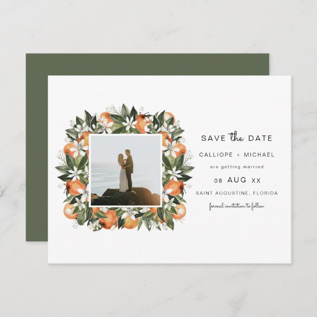 CALLIOPE Watercolor Oranges Photo Save the Date Invitation (Front/Back)