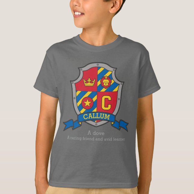 Callum boys C name & meaning knights shield T-Shirt (Front)
