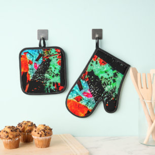 Calm abstract pot holder and oven mitt,Flower calm Oven Mitt & Pot Holder Set