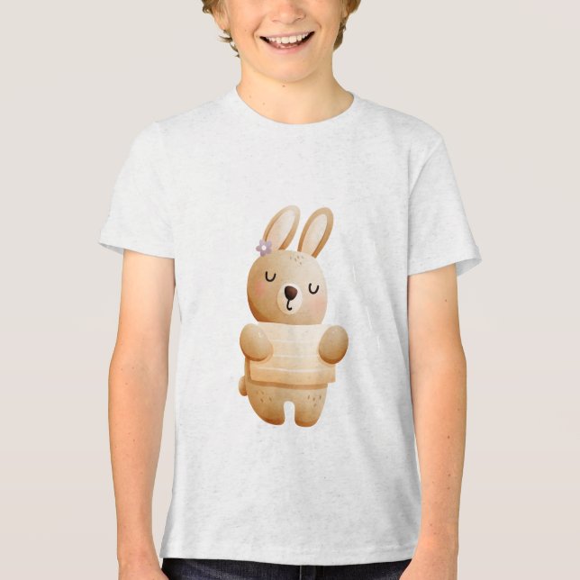 Calm Baby Bunny Illustration with Flower Tri-Blend Shirt (Front)