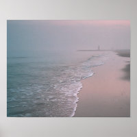 Calm Beach Sunrise with Lighthouse Coastal Wall Ar