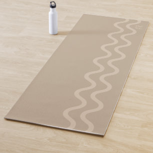 Calm Beige Modern Minimal Wavy Lines With Initials Yoga Mat