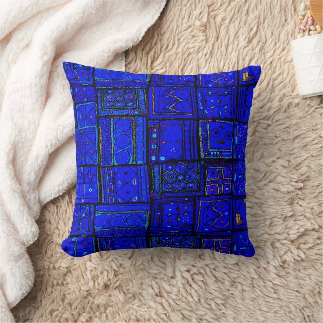 Calm Blue Indigo Moroccan Style Throw Pillow (Blanket)