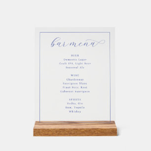Calm Blue Minimalist Bar Menu Acrylic Sign