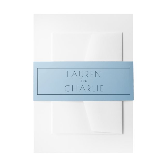 Calm Blue Minimalist Names Invitation Belly Band (Front Example)