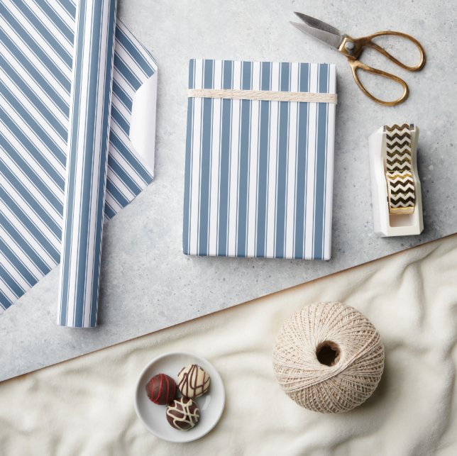 Calm Blue Minimalist Vertical Stripes Wrapping Paper (Crafts)