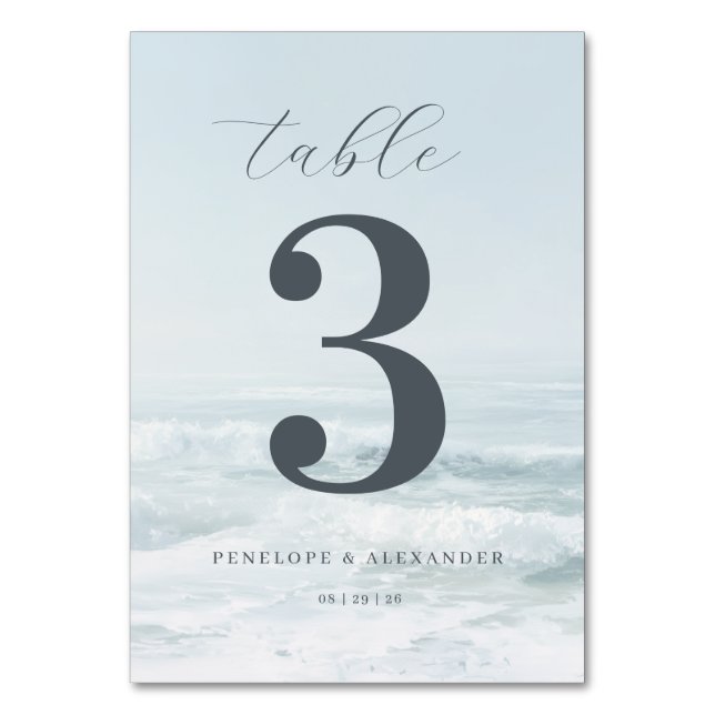 Calm Blue Ocean Waves Table Number (Front)