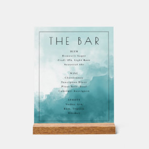 Calm Blue Watercolor Bar Menu Acrylic Sign