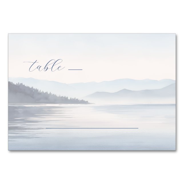 Calm Blue Watercolor Landscape Table Number (Front)
