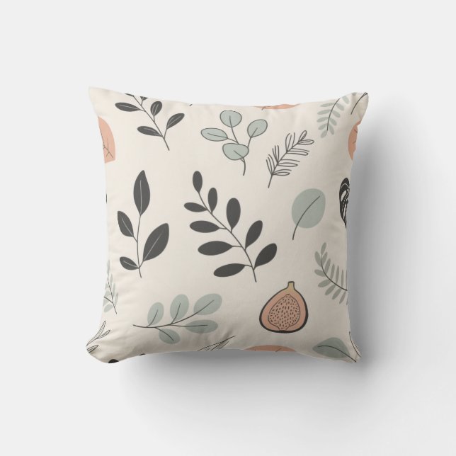 Calm Botanica – Line Art Leaf Throw Pillow (Front)