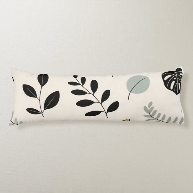 Calm Botanica – Line Art Leaf Throw Pillow (Front)