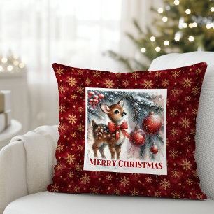 Calm Christmas scene baby fawn Christmas pillow