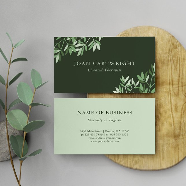 Calm Dark Green Greenery Leaves - Therapist Business Card (Creator Uploaded)