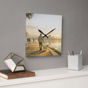 Calm Dog Walk Square Acrylic Veterinary Wall Clock