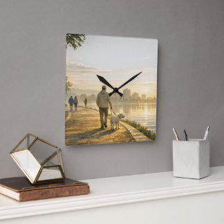 Calm Dog Walk Square Acrylic Veterinary Wall Clock
