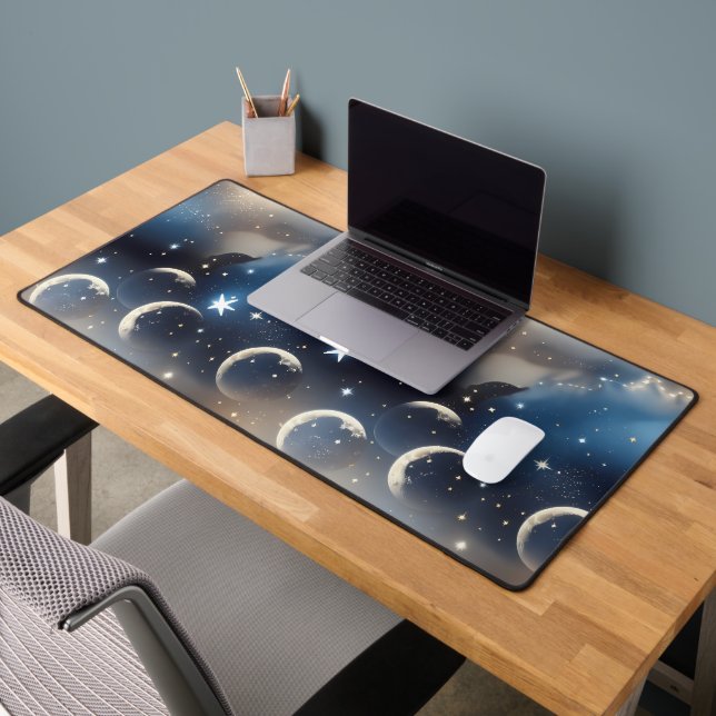 Calm Dusty Blue Celestial Moon Desk Mat (Office 2)