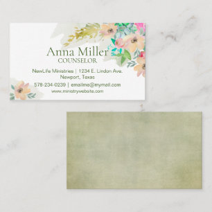 Calm Fresh Spring Floral Counseling Ministry Business Card