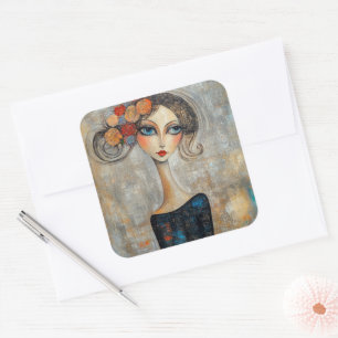 Calm Gaze of an Elegant Blue Eyed Lady Square Sticker