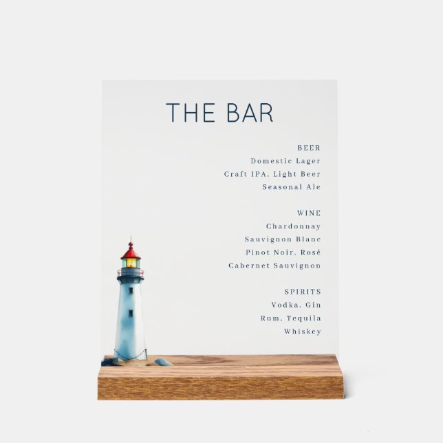 Calm Gray Minimalist Lighthouse Menu Acrylic Sign (Front)