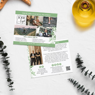 Calm Greenery Photo Collage Logo QR Promo Flyer