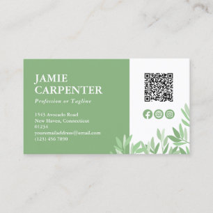 Calm Greenery QR Code Photo Social Media Icons Business Card
