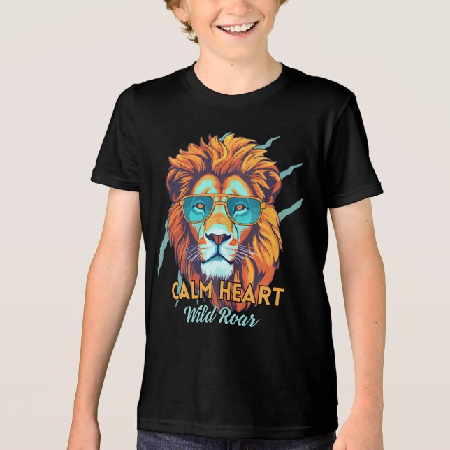 Calm Heart, Wild Roar – Lion Energy Motivational T Tri-Blend Shirt (Front)