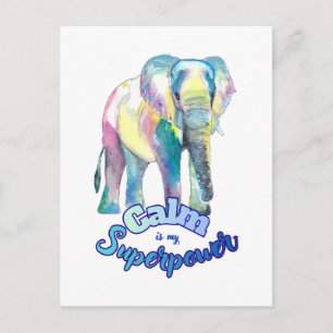 Calm Is My Superpower – Colorful Watercolor Eleph Holiday Postcard
