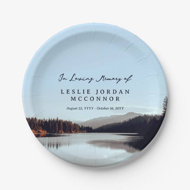 Calm Lake In Loving Memory of Memorial  Paper Plate (Front)