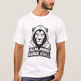 Calm Mind, Savage Goals: Lion in Hoodie Motivation T-Shirt