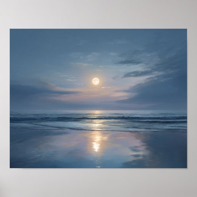 Calm Moon Ocean Wall Art | Minimal Night Seascape (Front)