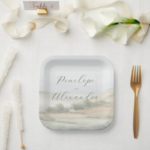Calm Muted Green Landscape Paper Plate