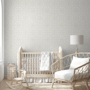 Calm Neutral Antique White Mediterranean Tiles Wallpaper