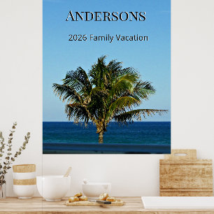 Calm Palm Seascape Family Name & Trip Year Poster