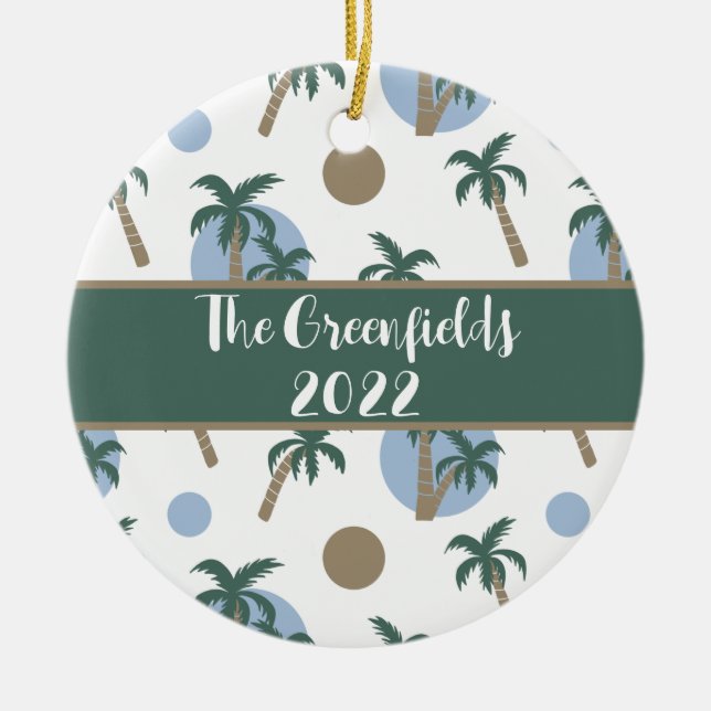  Calm Palm Trees Custom Holiday Ceramic Ornament (Front)