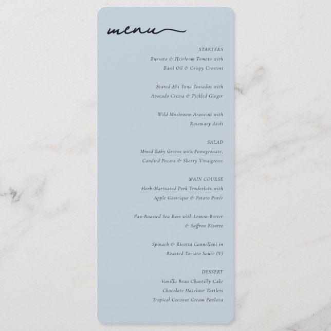 Calm Pastel Blue Minimalist Wedding Menu (Front)