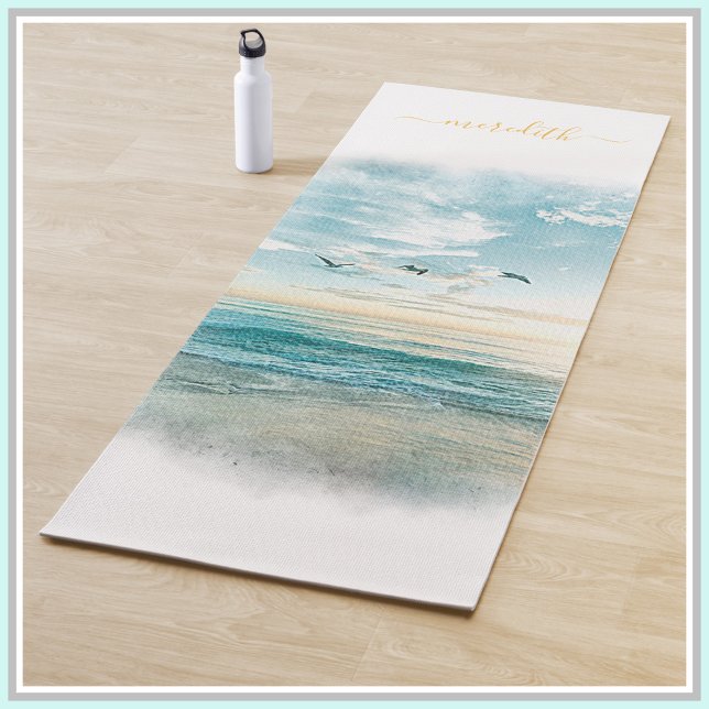 Calm Peaceful Ocean Seashore Sun Name Yoga Mat (Creator Uploaded)