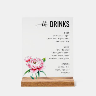 Calm Pink Watercolor Peonies Acrylic Sign