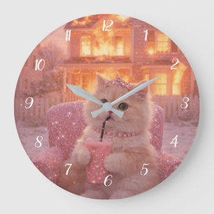 Calm Princess Cat During Total Chaos Large Clock