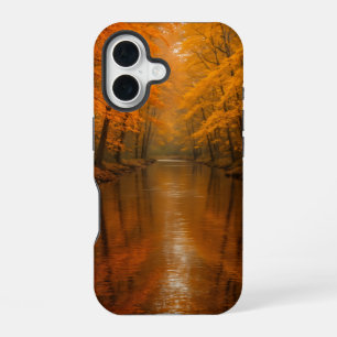 Calm river flowing through autumn forest iPhone 16 case
