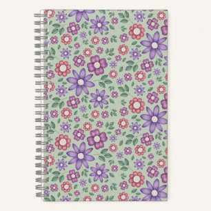 calm sage green whimsical floral pattern notebook
