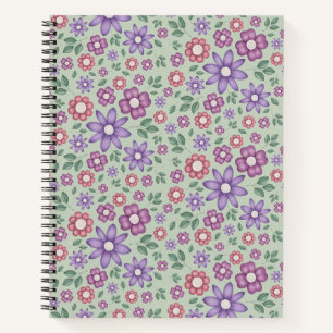 calm sage green whimsical floral pattern notebook