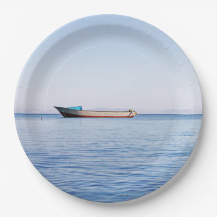 Calm sea boat paper plate