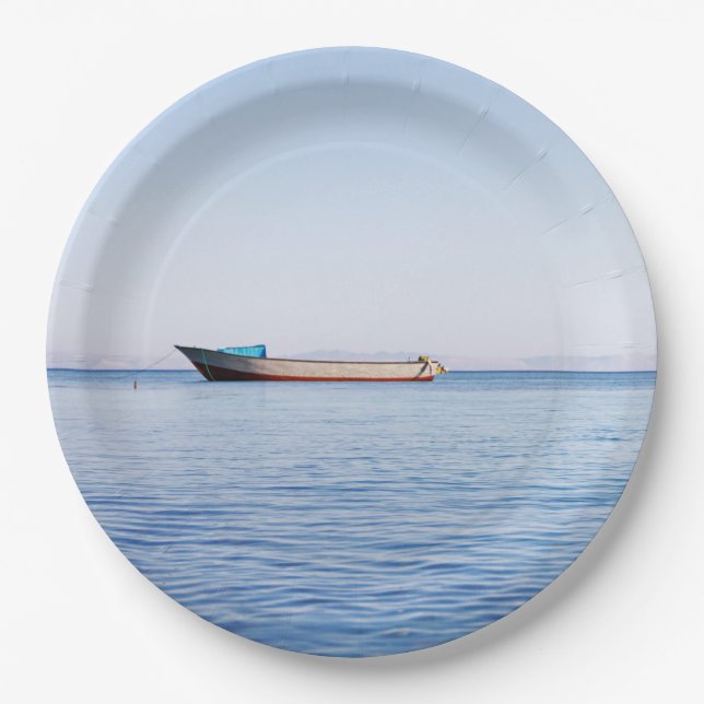 Calm sea boat paper plate (Front)