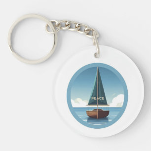 Calm Sea Boat with Peace Quote Key Ring