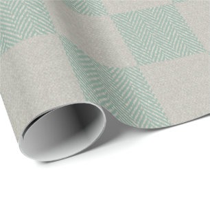 Calm Seafoam Green Grey Plaid Pattern Wrapping Paper
